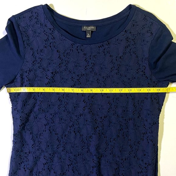 Talbots - Women's Petite Size S - Dark Blue Lace Floral Patern Top - Long Sleeve - Picture 7 of 10